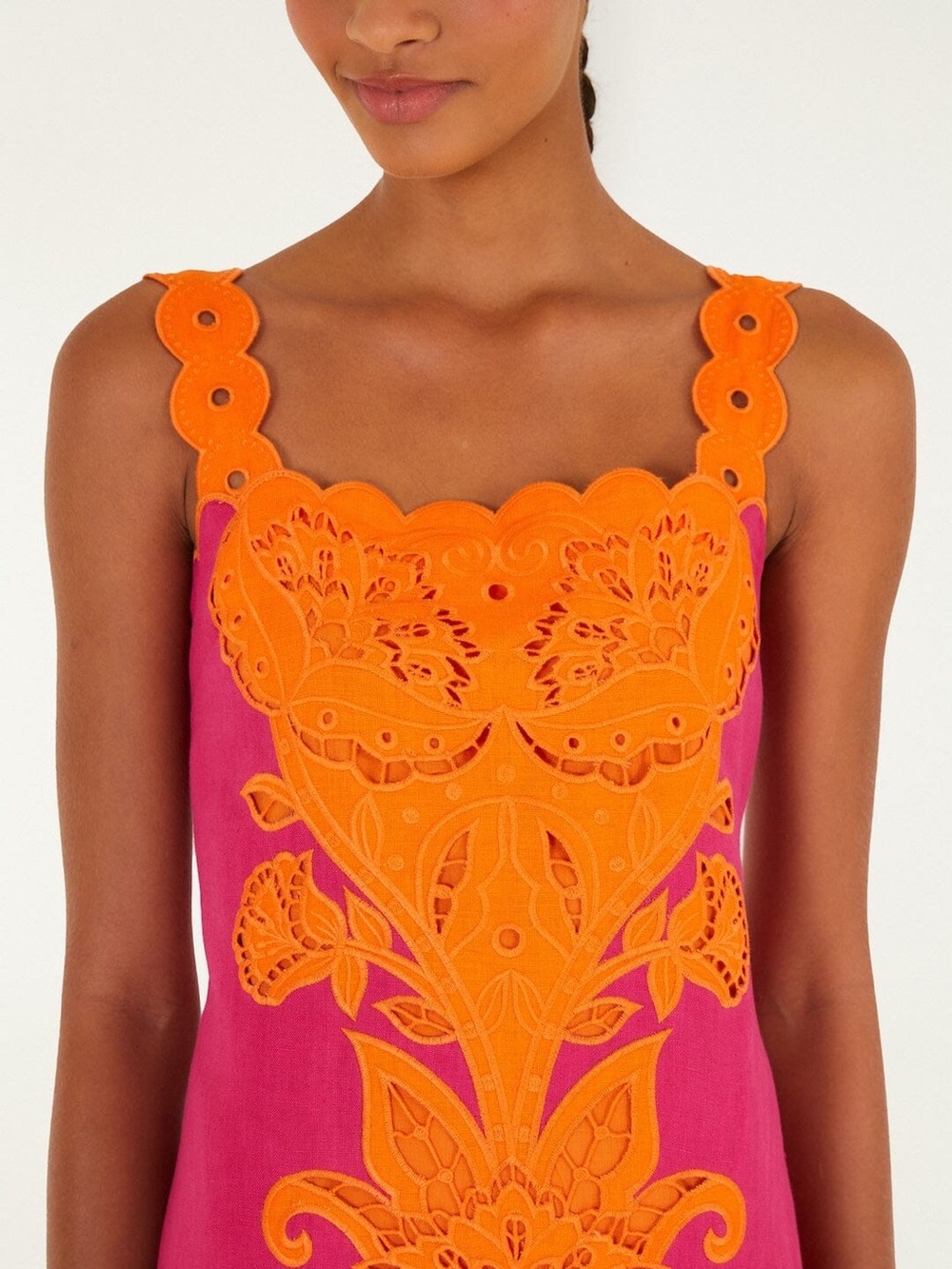 Farm Rio Pink Cutwork Midi Dress - Picture 2 of 10